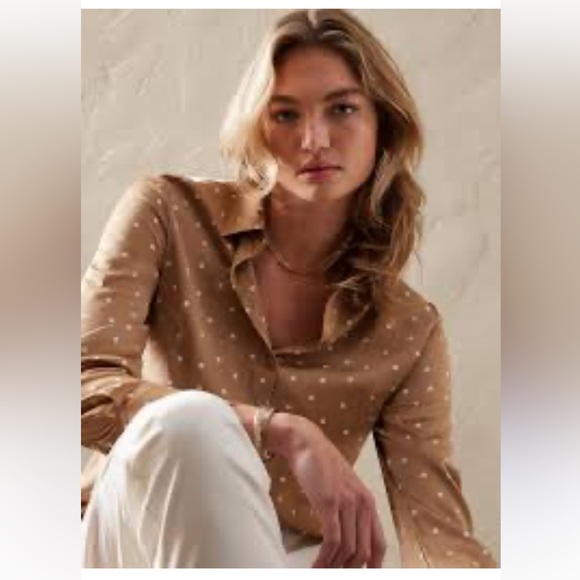 Banana Republic Tops - Banana Republic Tan Polka Dot Shirt